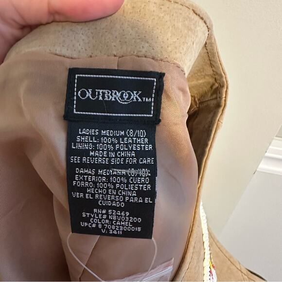 Vintage Outbrook Tan Leather Beaded Button Down Top Vest Medium - Picture 9 of 11